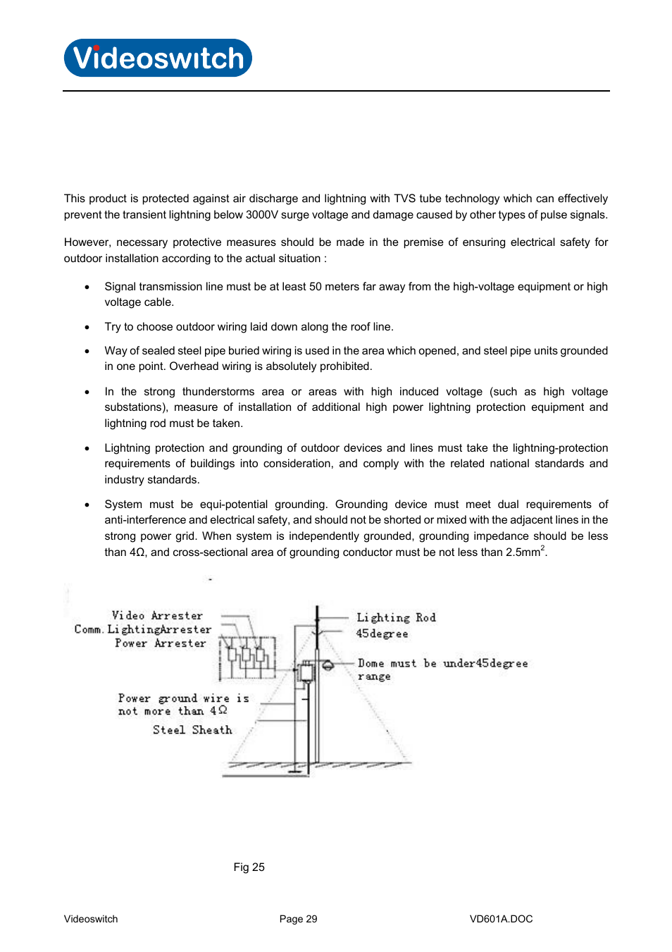 Appendices, Anti-lightning, anti-surge, 5 appendices | Vi-d5000 ir dome | Videoswitch CMOR Vi-D5000 Dome User Manual | Page 34 / 39