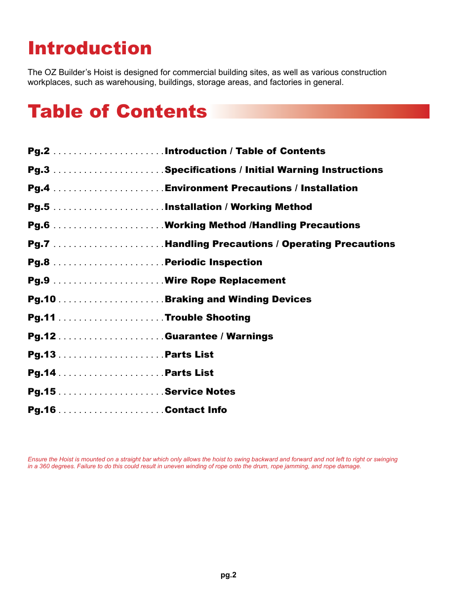 OZ Lifting Products OZ Builder's Hoist OM User Manual | Page 2 / 16