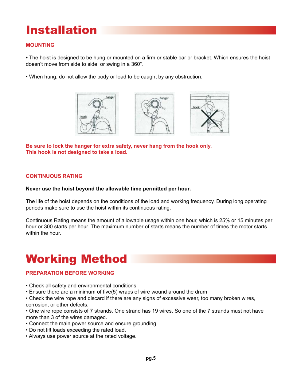 Installation working method | OZ Lifting Products OZ Builder's Hoist OM User Manual | Page 5 / 16