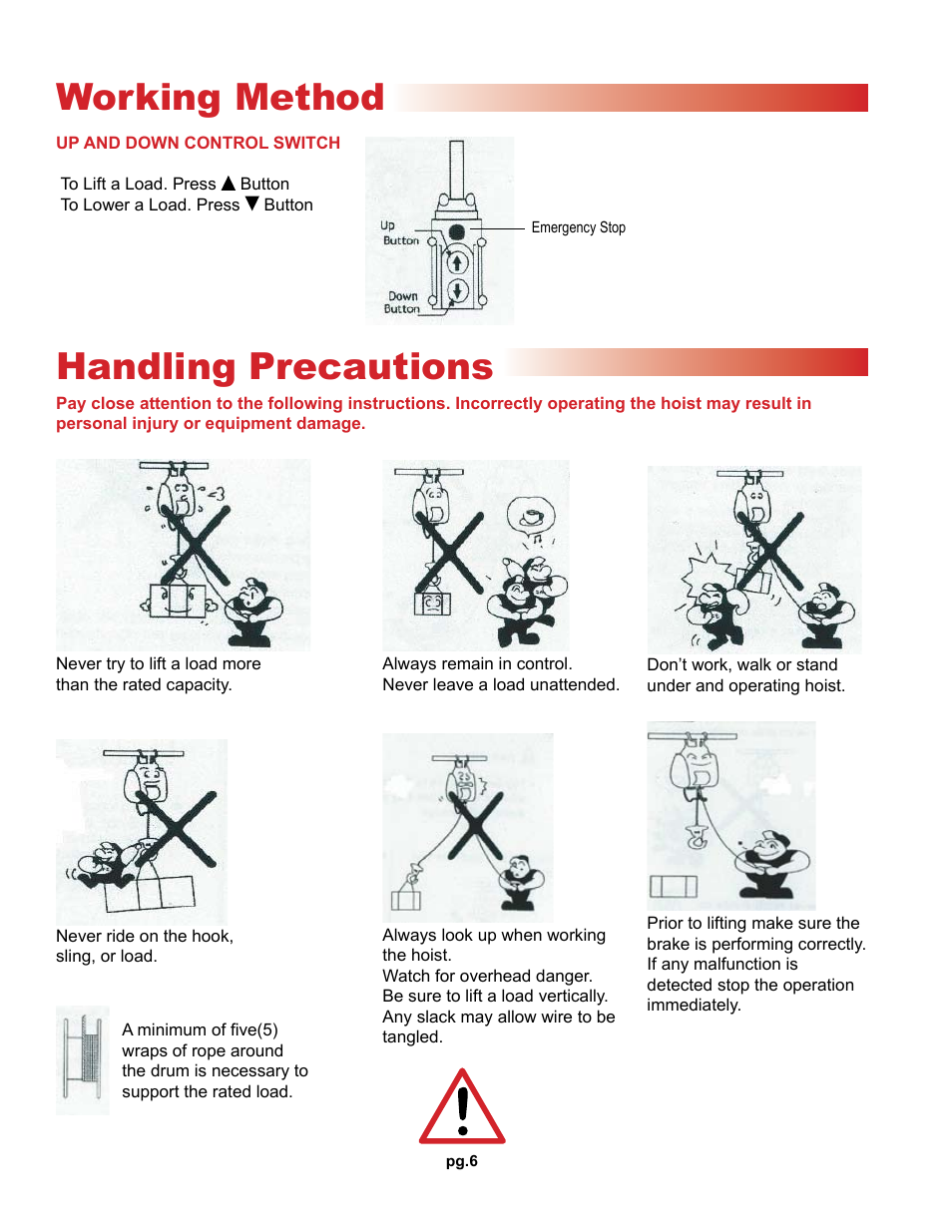 Working method handling precautions | OZ Lifting Products OZ Builder's Hoist OM User Manual | Page 6 / 16