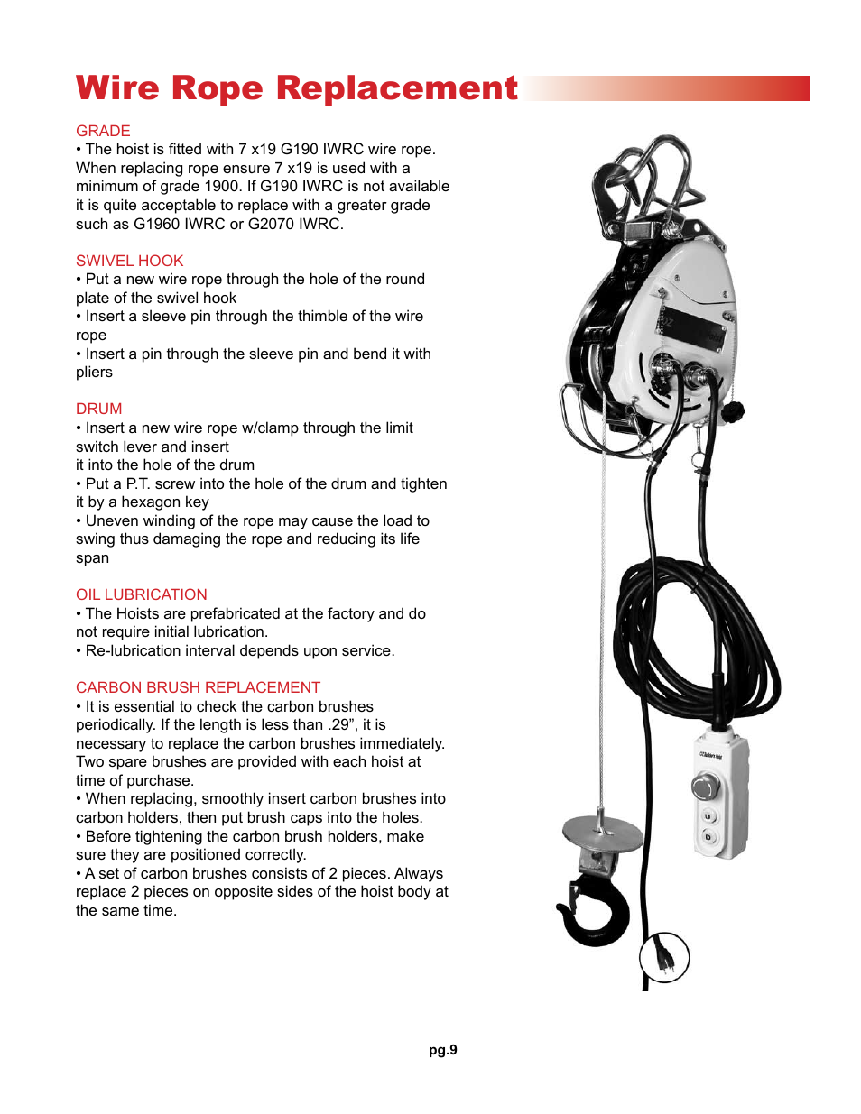 Wire rope replacement | OZ Lifting Products OZ Builder's Hoist OM User Manual | Page 9 / 16
