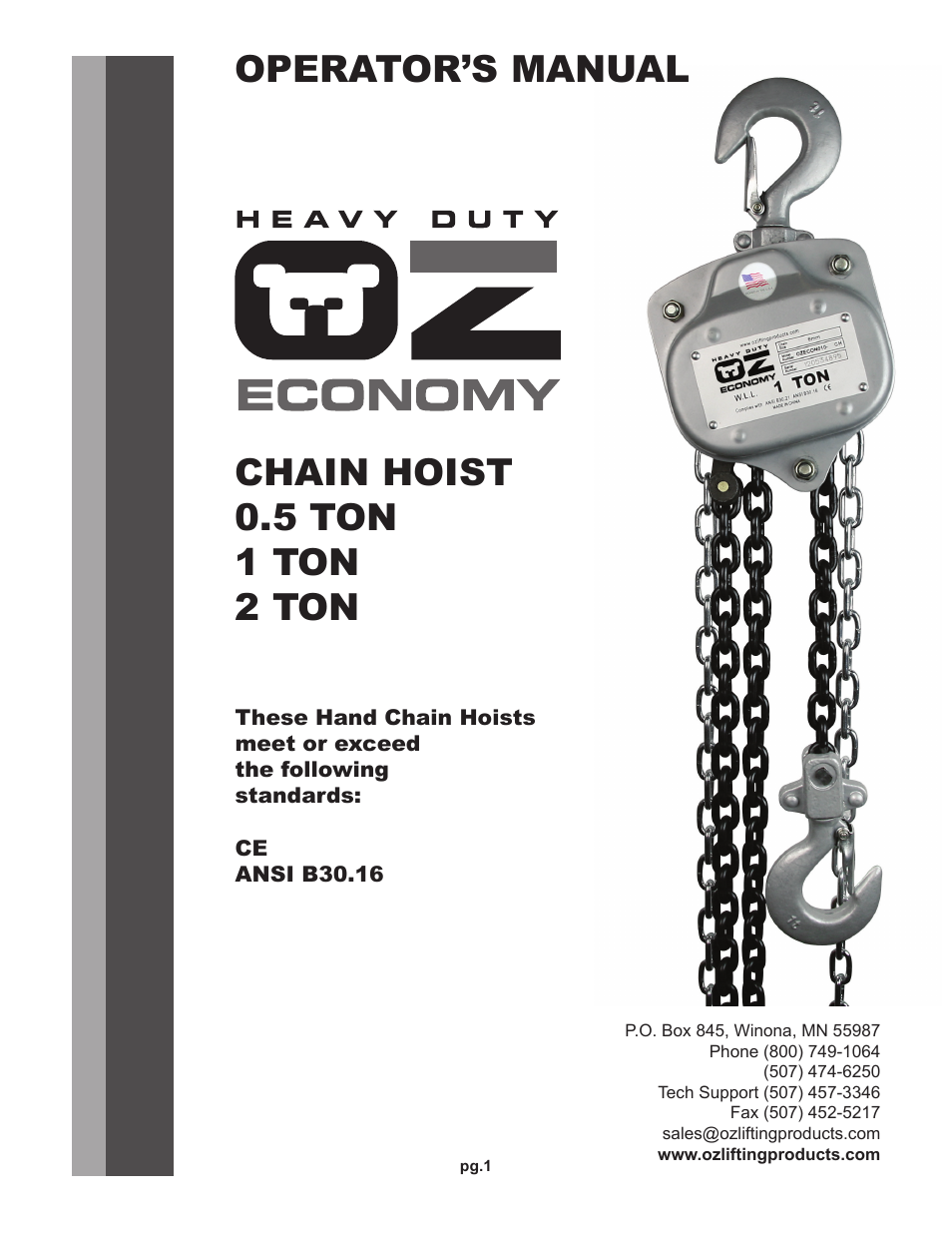 OZ Lifting Products HD OZ Economy Chain Hoist OM User Manual | 16 pages
