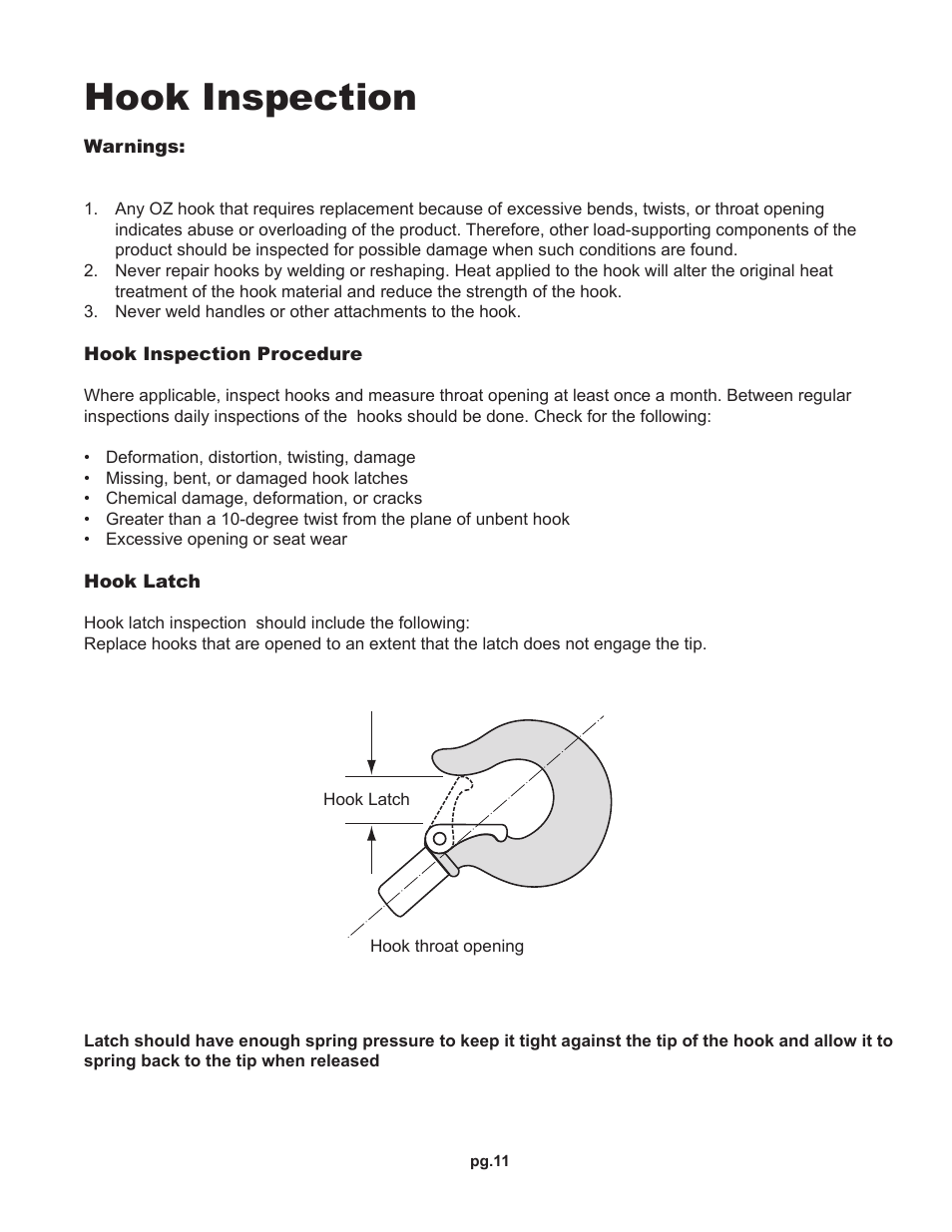 Hook inspection | OZ Lifting Products HD OZ Economy Chain Hoist OM User Manual | Page 11 / 16