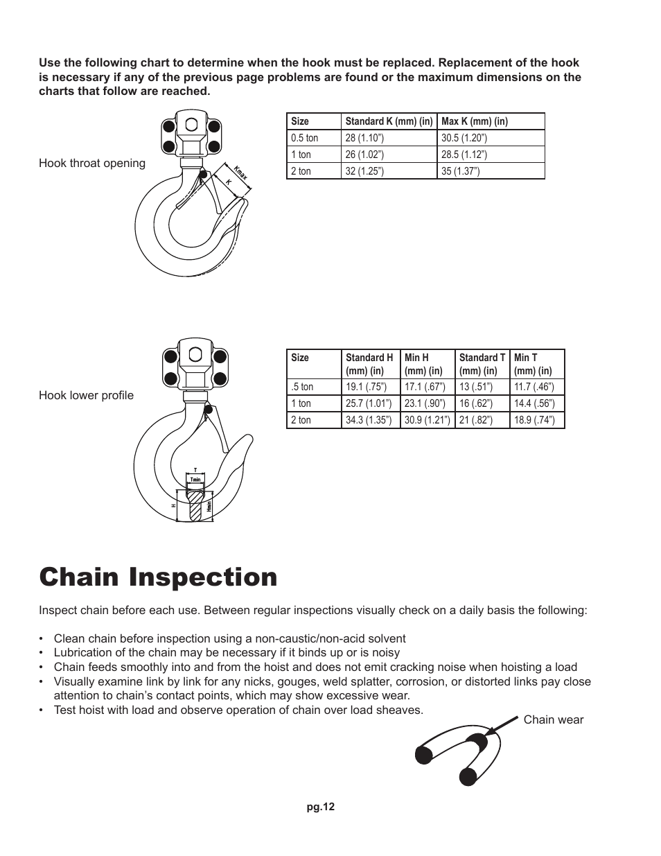 Chain inspection | OZ Lifting Products HD OZ Economy Chain Hoist OM User Manual | Page 12 / 16