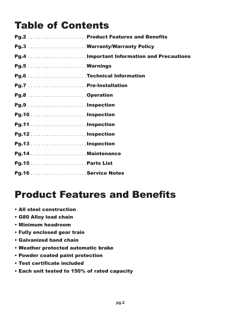 OZ Lifting Products HD OZ Economy Chain Hoist OM User Manual | Page 2 / 16