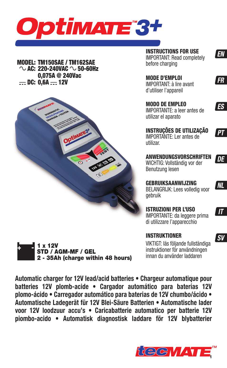 TecMate Optimate3+ User Manual | 36 pages