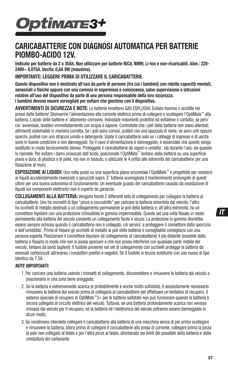 TecMate Optimate3+ User Manual | Page 27 / 36