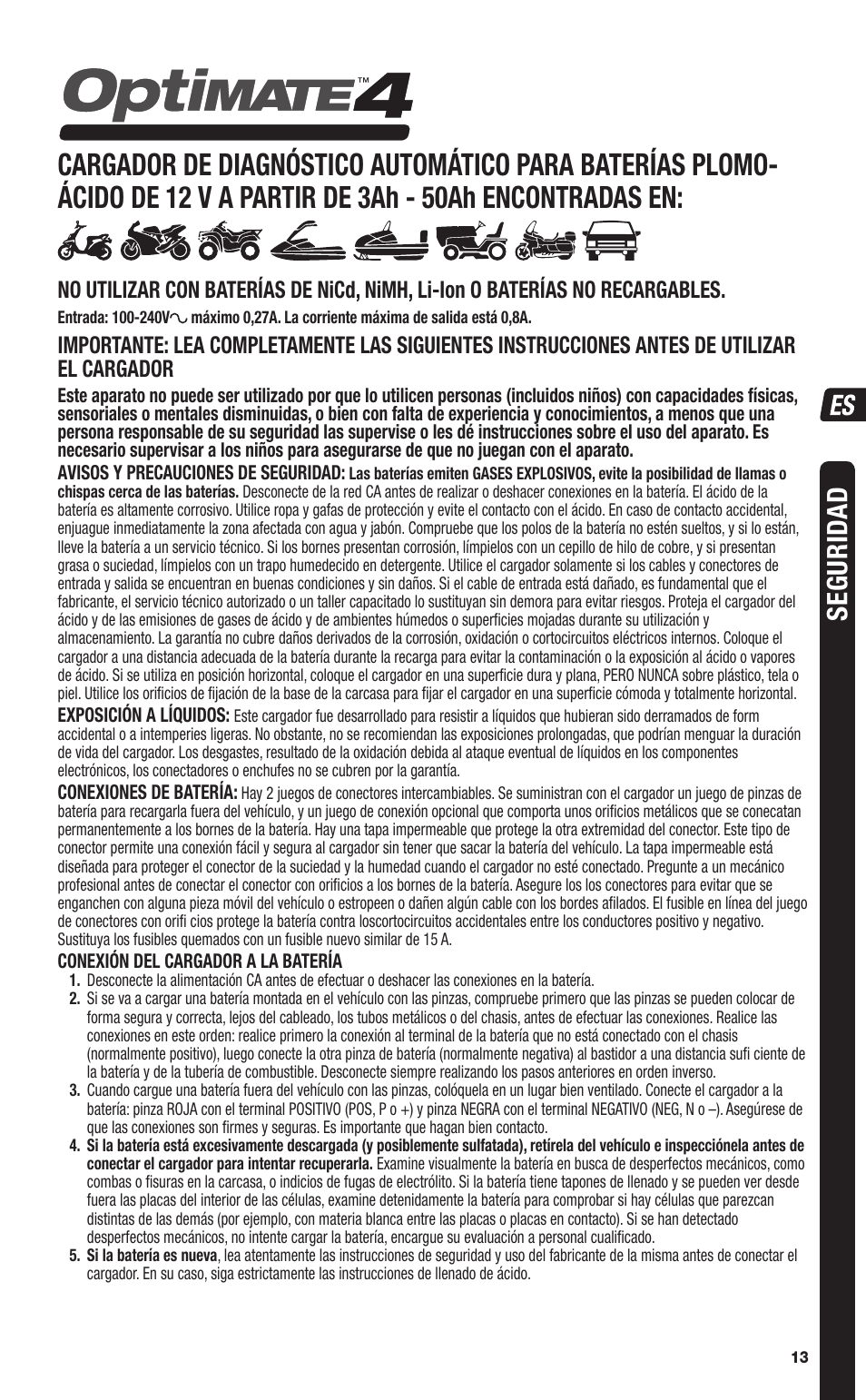 Segurid ad | TecMate Optimate4 CAN-bus edition User Manual | Page 13 / 44