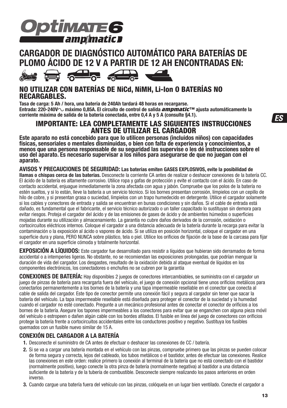 TecMate Optimate6 User Manual | Page 13 / 44