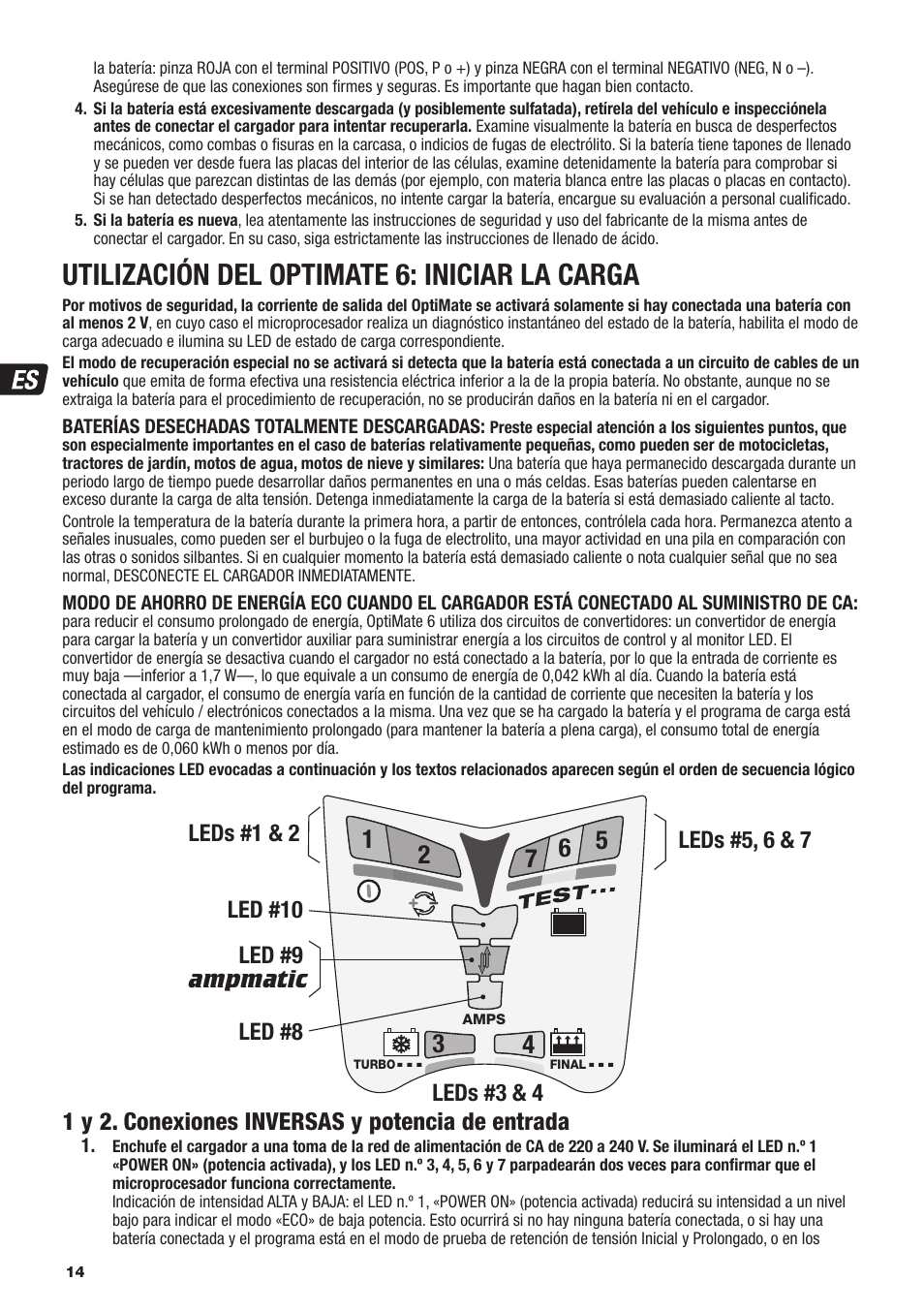 Utilización del optimate 6: iniciar la carga | TecMate Optimate6 User Manual | Page 14 / 44