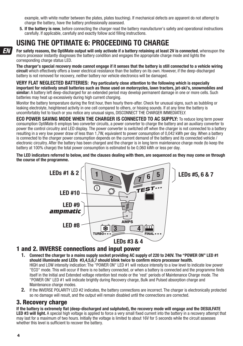 Using the optimate 6: proceeding to charge | TecMate Optimate6 User Manual | Page 4 / 44