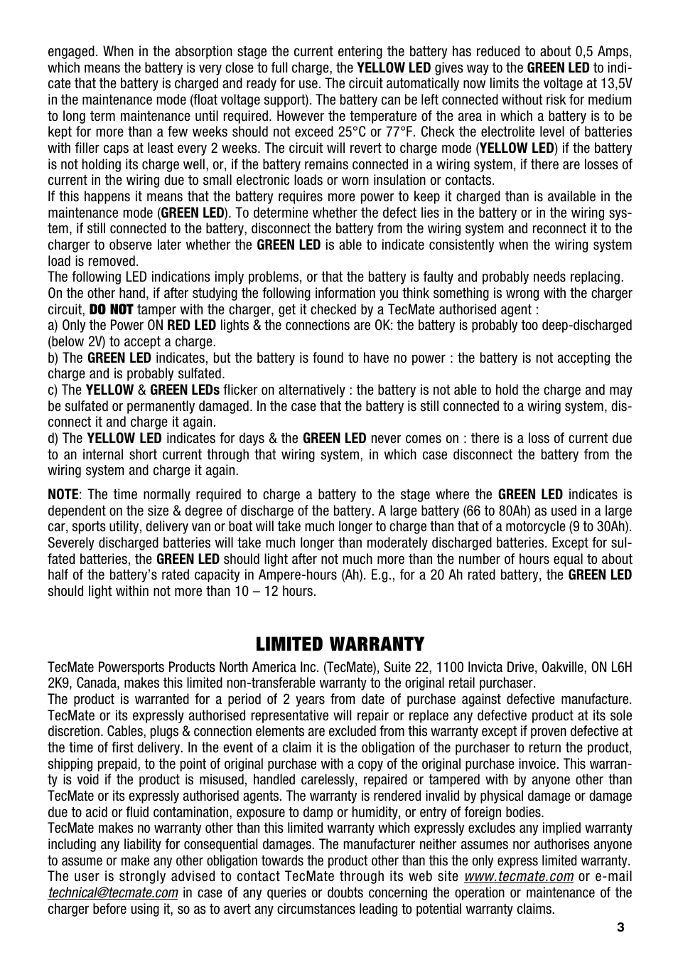 Limited warranty | TecMate Accumate PRO-5 User Manual | Page 3 / 8