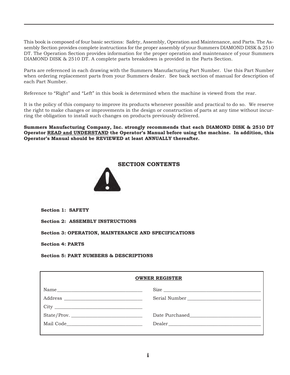 General information | Summers 2510 DT User Manual | Page 3 / 98