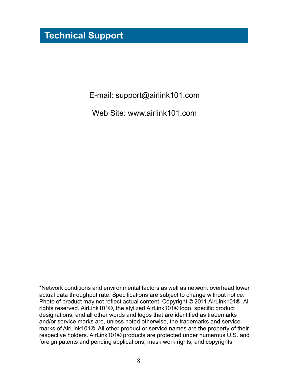 Technical support | Airlink101 AGSW808POE User Manual | Page 9 / 9