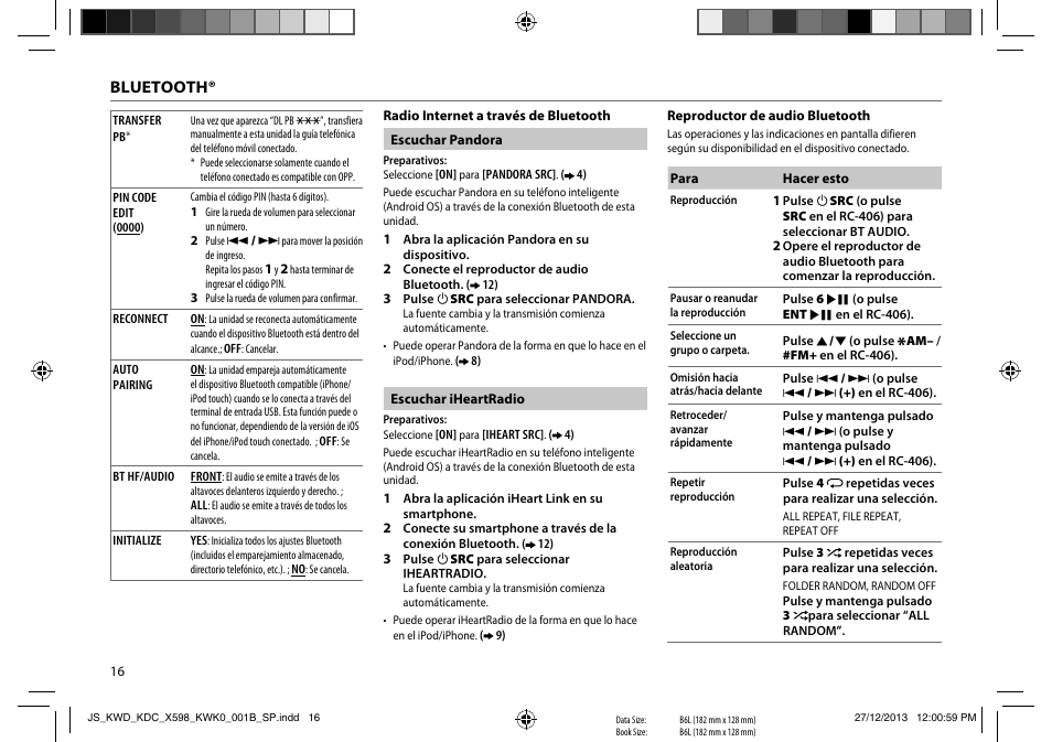 Bluetooth | Kenwood KDC-X598 User Manual | Page 64 / 74