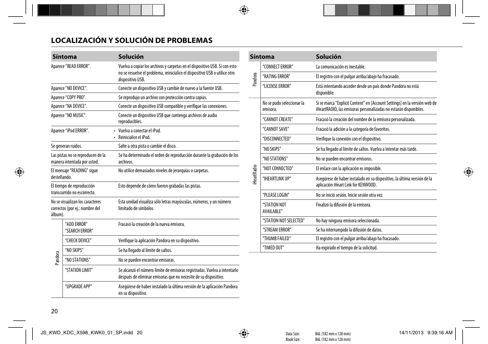 Localización y solución de problemas | Kenwood KDC-X598 User Manual | Page 68 / 74