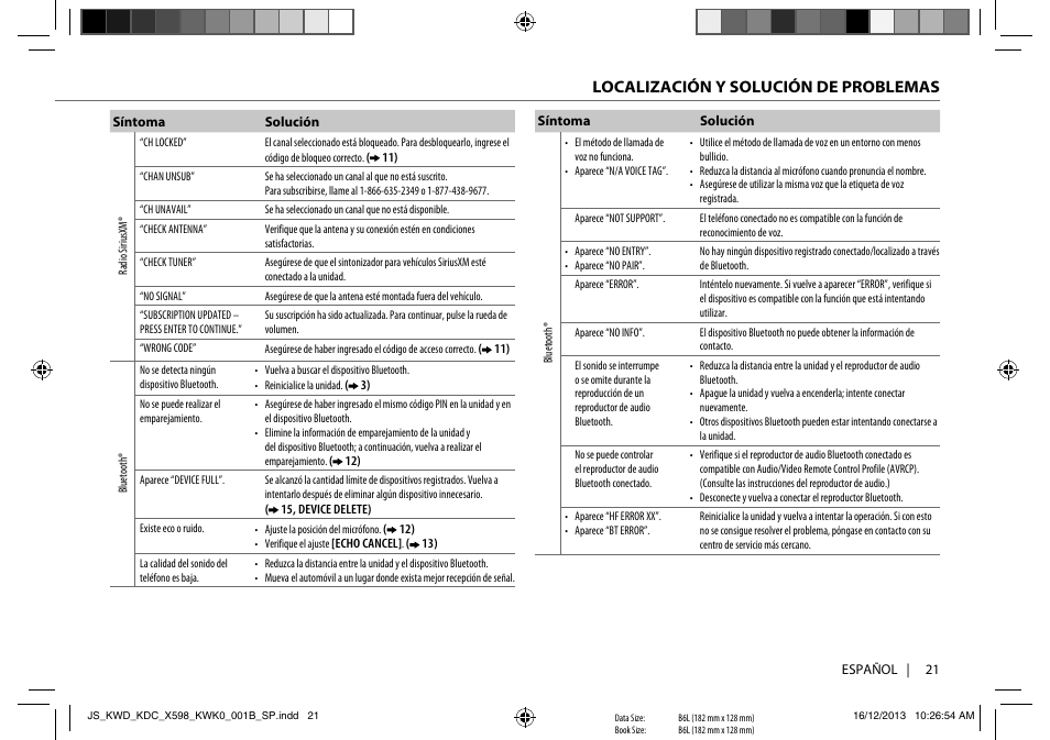 Localización y solución de problemas | Kenwood KDC-X598 User Manual | Page 69 / 74