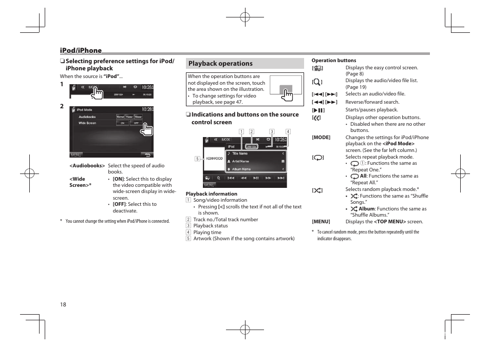 Ipod/iphone | Kenwood DDX5901HD User Manual | Page 18 / 76