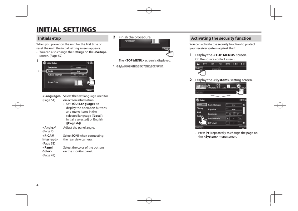 Initial settings | Kenwood DDX5901HD User Manual | Page 4 / 76