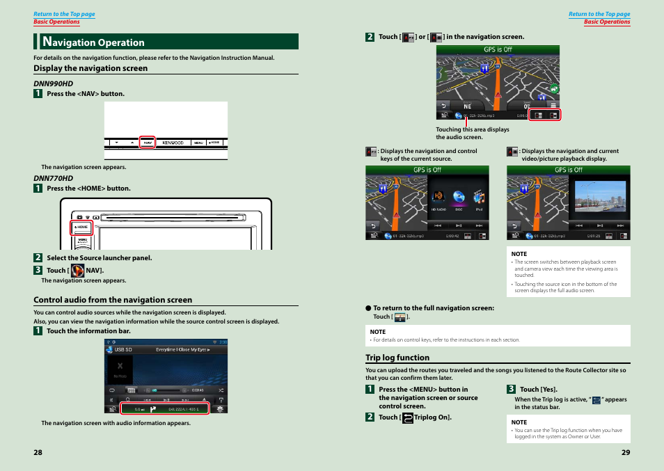 Navigation operation, P.29), Avigation operation | Kenwood DNN770HD User Manual | Page 15 / 87