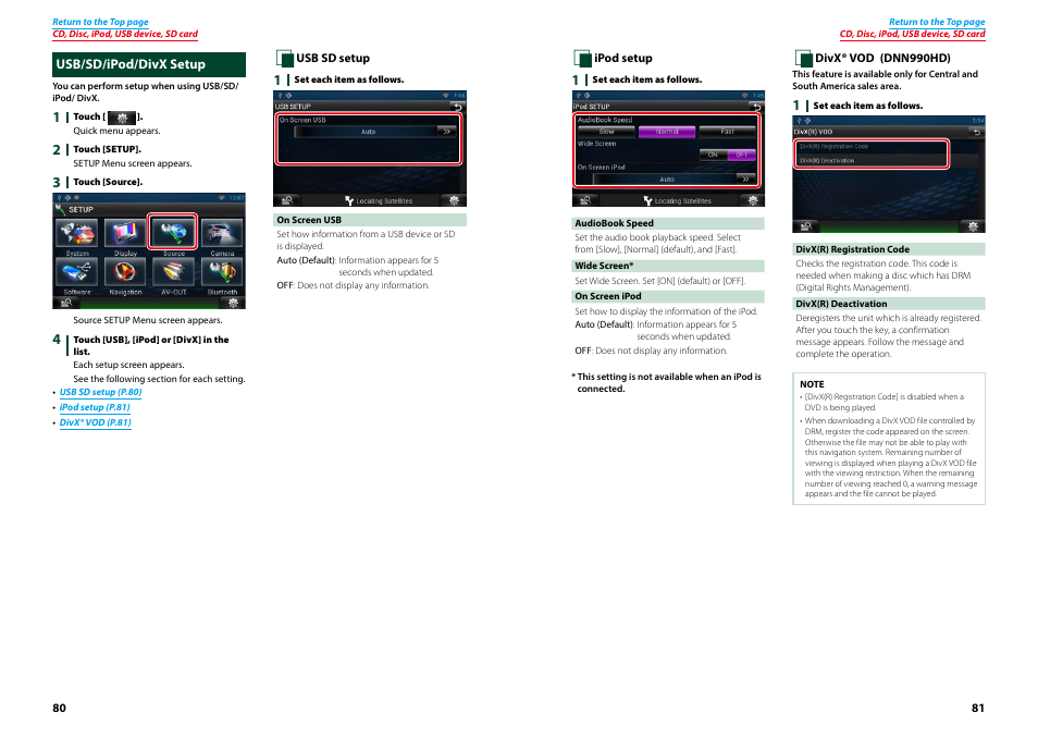 Usb/sd/ipod/divx setup | Kenwood DNN770HD User Manual | Page 41 / 87