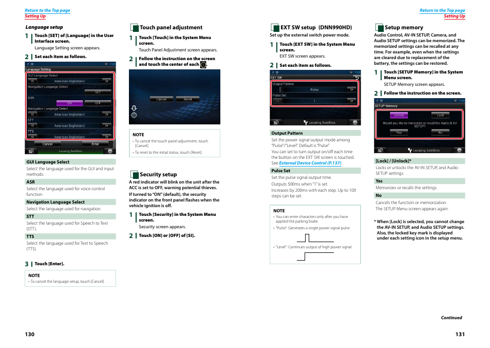 Language setup, P.130), Nition is off | Or details on operation, see, Language setup (p.130), Ext sw setup (p.131), Ouch panel, P.131) | Kenwood DNN770HD User Manual | Page 66 / 87