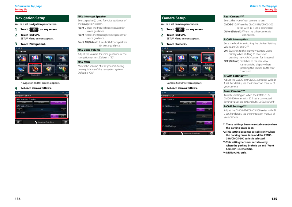 Navigation setup, Camera setup, Navigation setup camera setup | Or details on operation, see, Camera setup (p.135) | Kenwood DNN770HD User Manual | Page 68 / 87