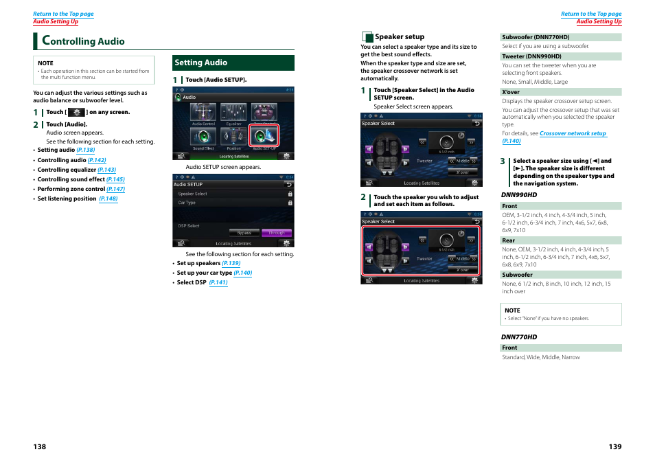 Controlling audio, Setting audio | Kenwood DNN770HD User Manual | Page 70 / 87