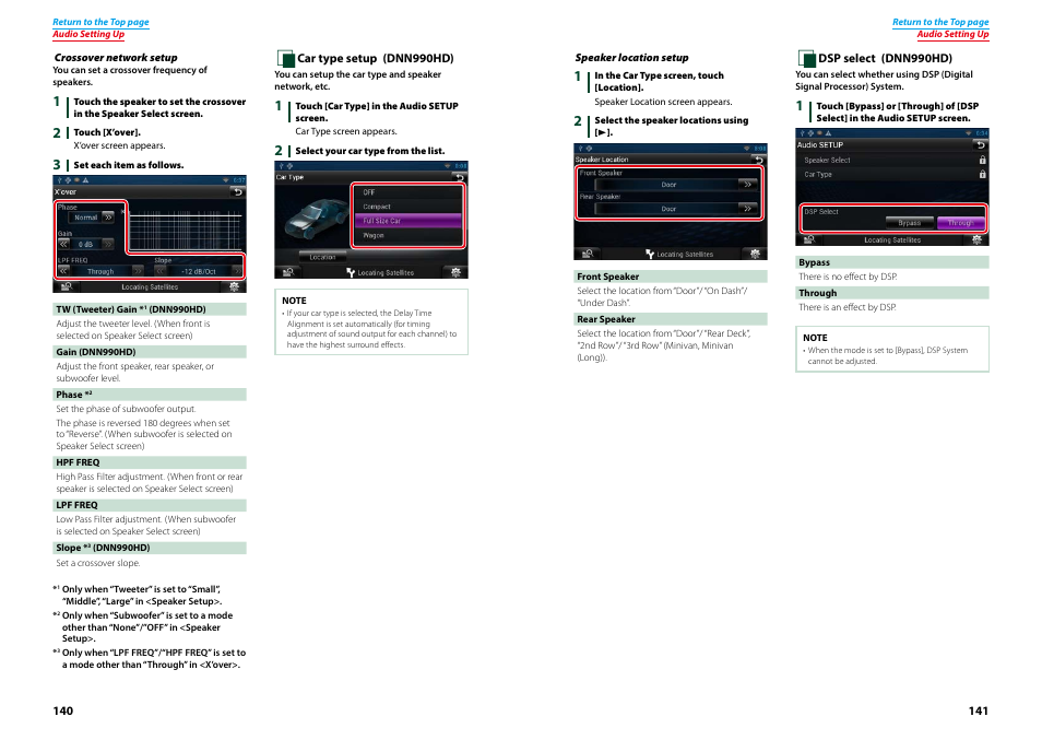 P.140), P.141), Crossover network setup | Kenwood DNN770HD User Manual | Page 71 / 87