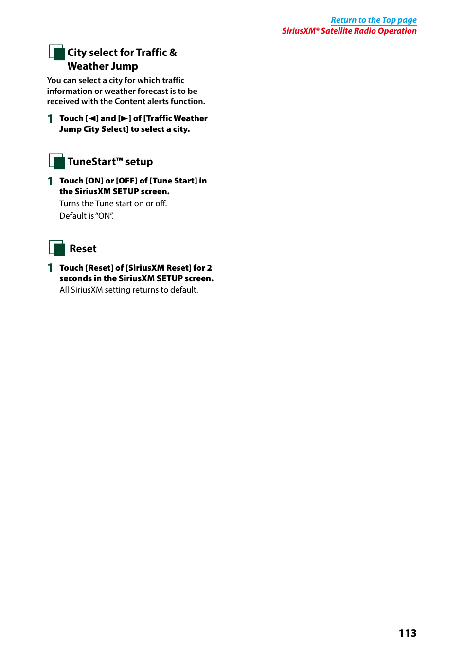 City select for traffic & weather jump (p.113), Tunestart™ setup (p.113), P.113) | Kenwood DNN991HD User Manual | Page 114 / 178
