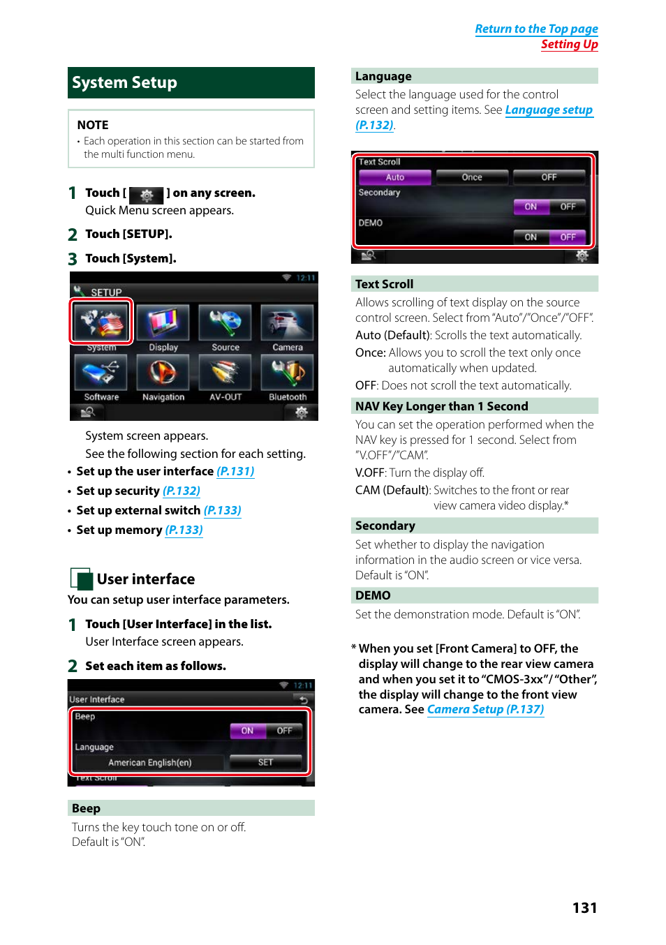 System setup, User interface, P.131) | Kenwood DNN991HD User Manual | Page 132 / 178