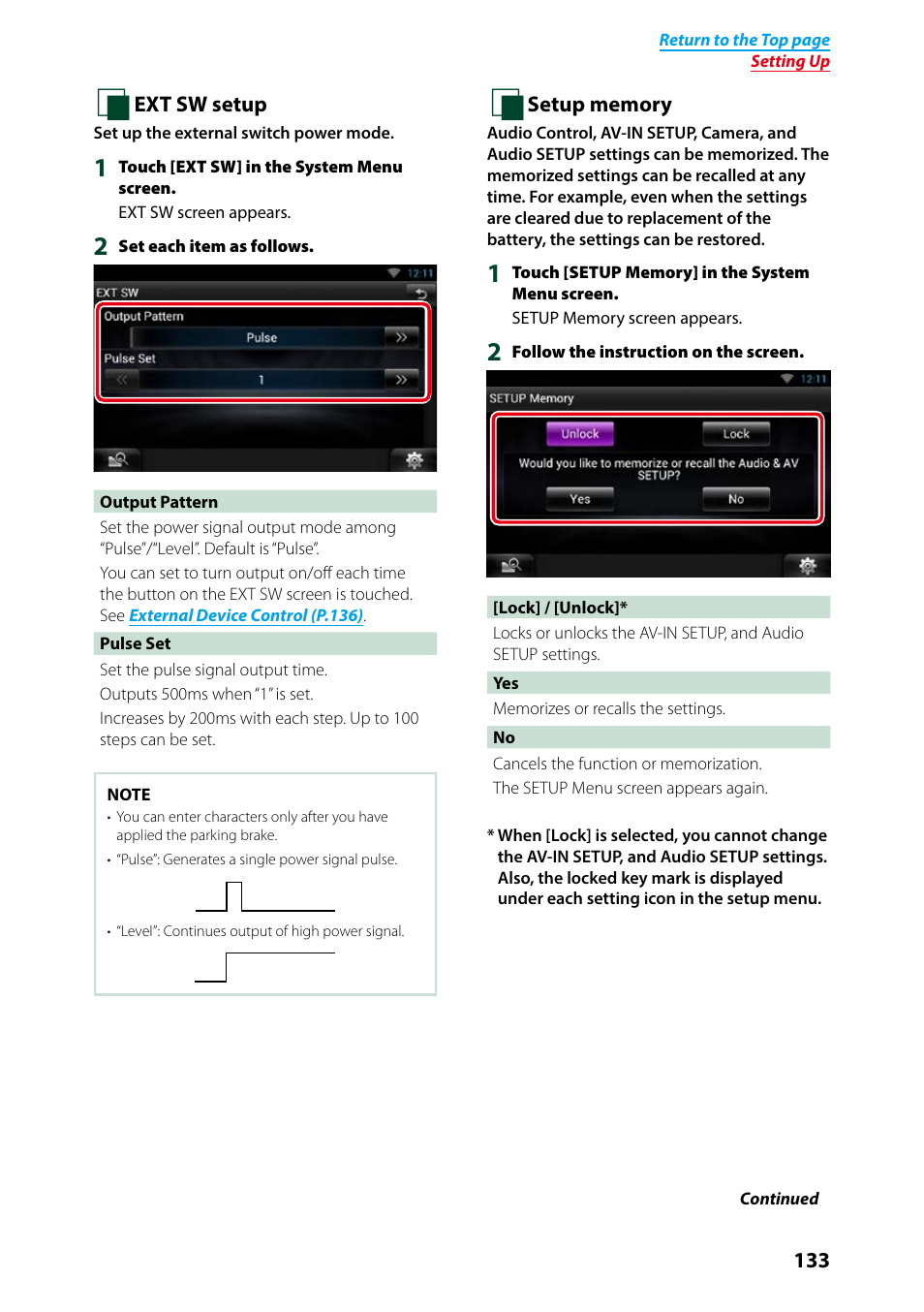 Or details on operation, see, Ext sw setup (p.133), P.133) | Kenwood DNN991HD User Manual | Page 134 / 178