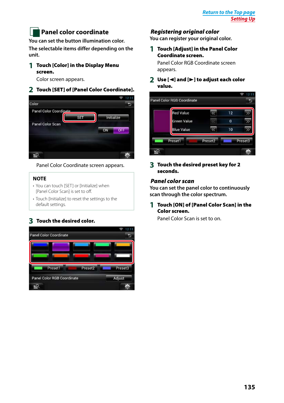 Or details on operation, see, Panel color coordinate (p.135), P.135) | Kenwood DNN991HD User Manual | Page 136 / 178