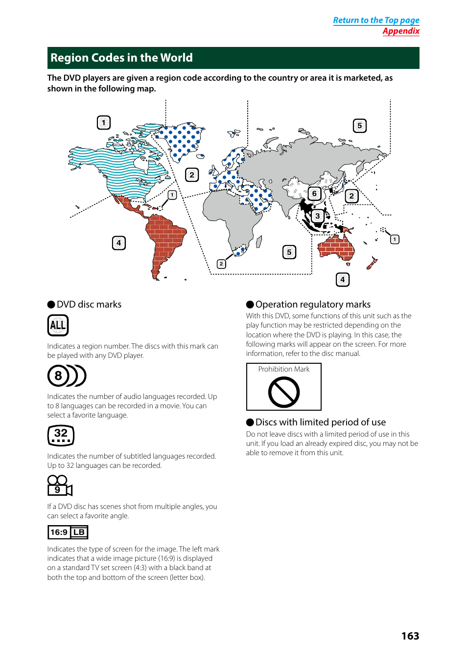 Region codes in the world, Region codes in the world (p.163) | Kenwood DNN991HD User Manual | Page 164 / 178