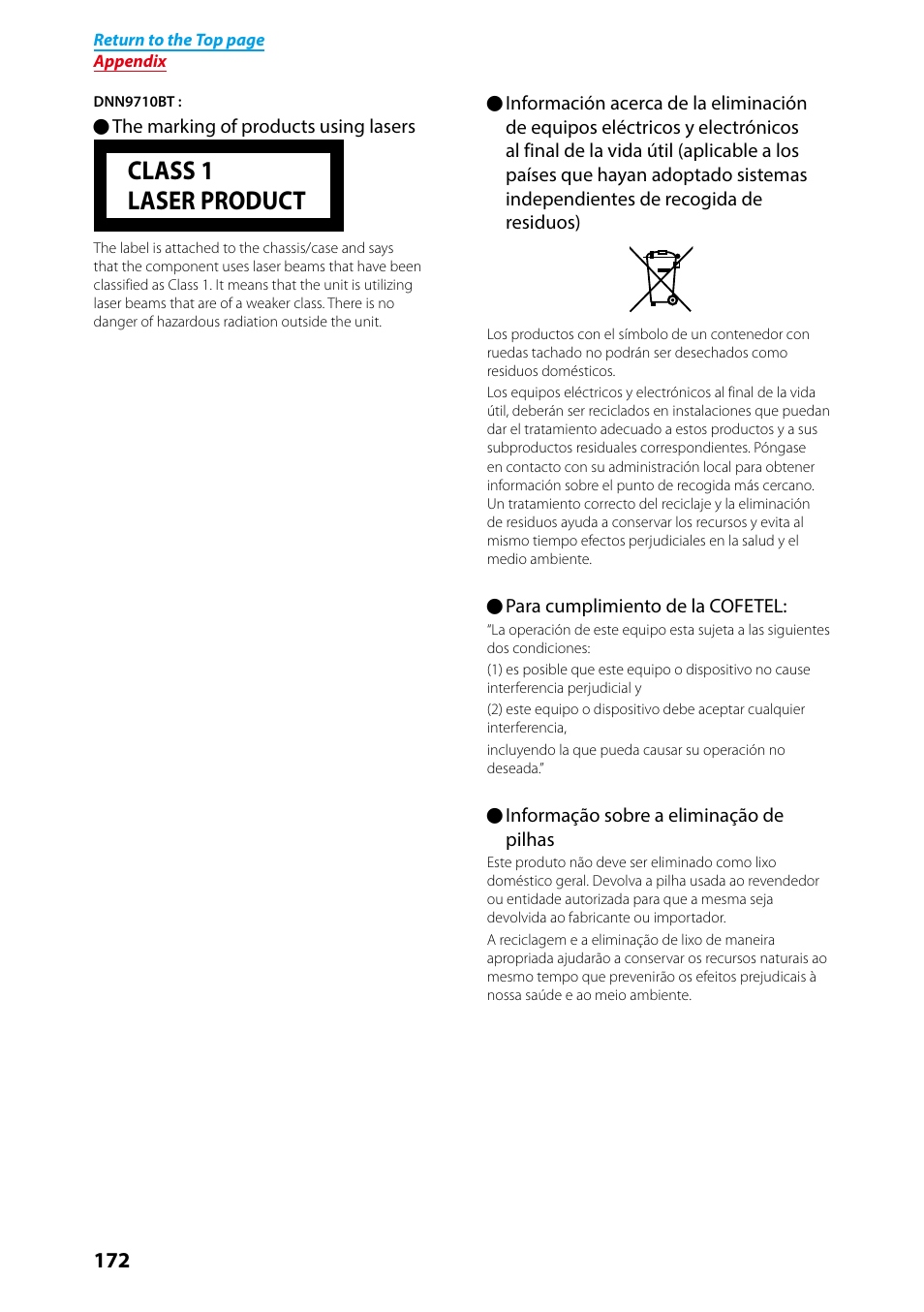 Class 1 laser product | Kenwood DNN991HD User Manual | Page 173 / 178