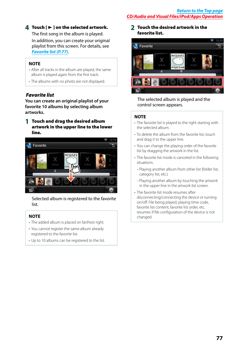 T album in, Favorite list (p.77) | Kenwood DNN991HD User Manual | Page 78 / 178