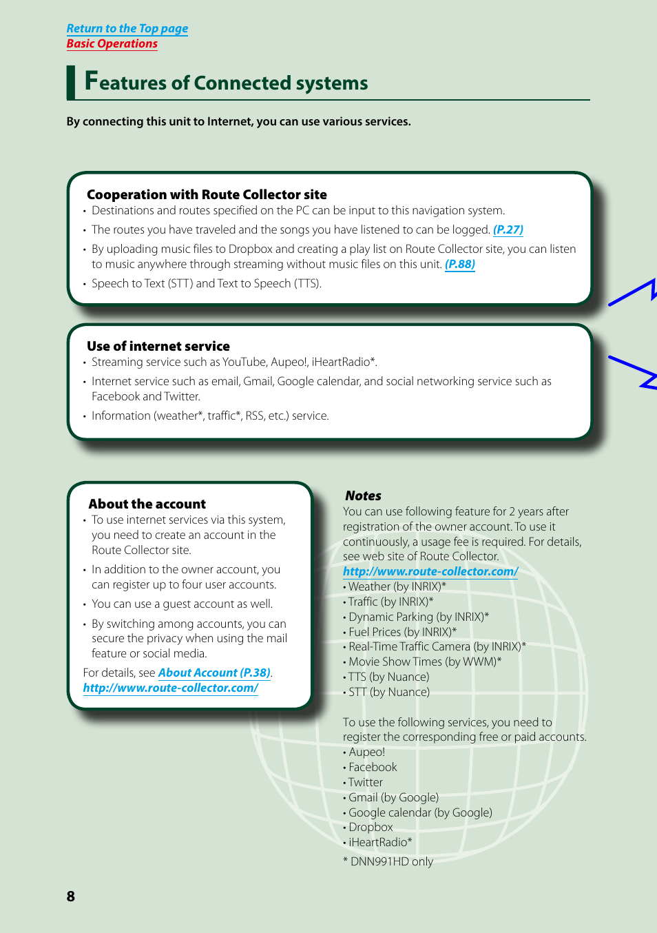 Features of connected systems, Features of connected systems 8, Eatures of connected systems | Kenwood DNN991HD User Manual | Page 9 / 178