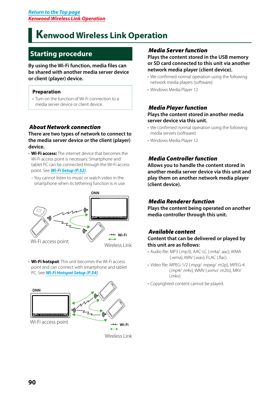Kenwood wireless link operation, Starting procedure, Kenwood wireless link | Operation 90, Tion, P.90), Enwood wireless link operation | Kenwood DNN991HD User Manual | Page 91 / 178