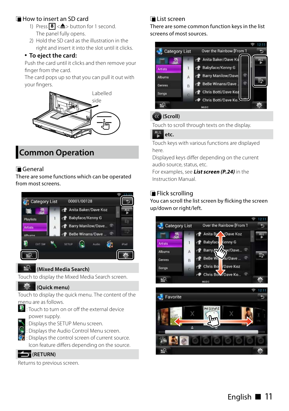Common operation, English с | Kenwood DNN991HD User Manual | Page 11 / 68
