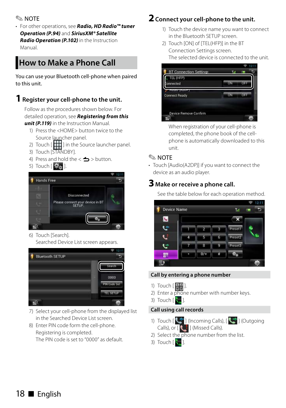 How to make a phone call, Ñ english | Kenwood DNN991HD User Manual | Page 18 / 68