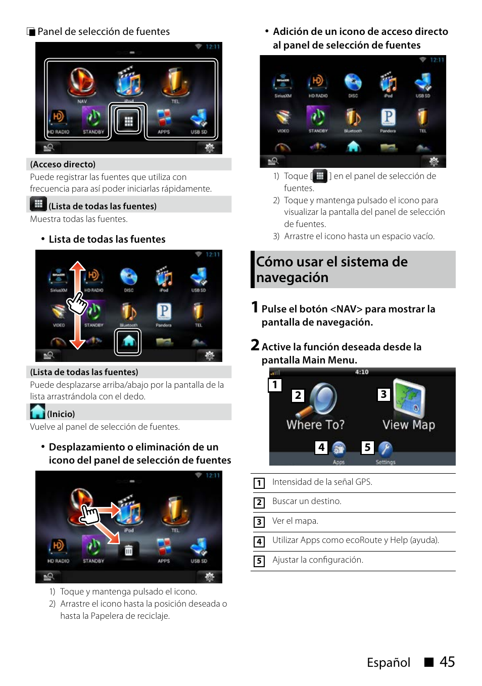 Cómo usar el sistema de navegación, Español с | Kenwood DNN991HD User Manual | Page 45 / 68
