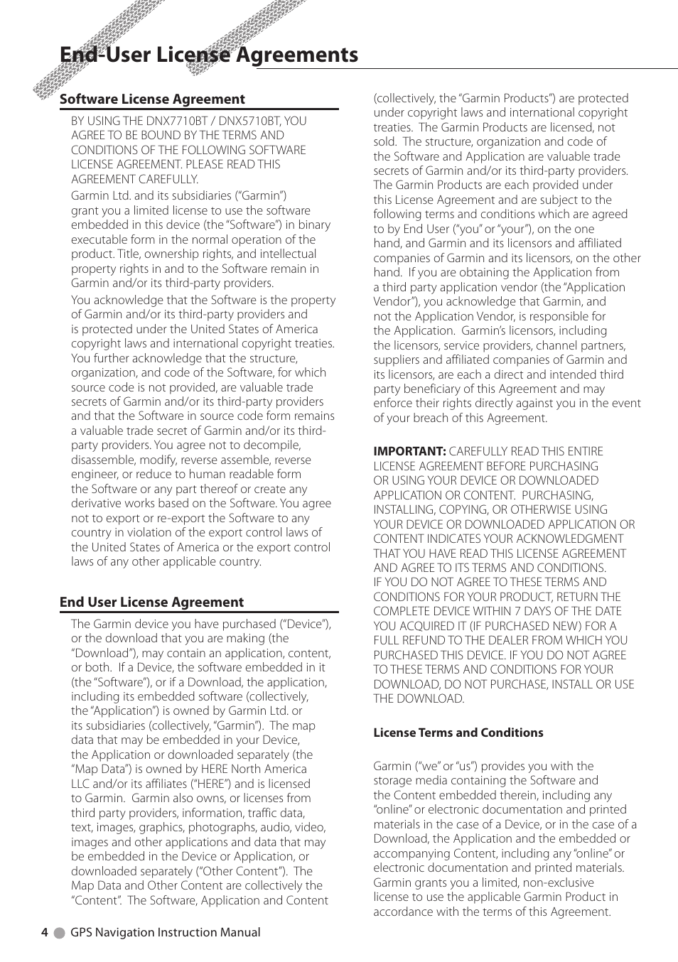 End-user license agreements | Kenwood DNX891HD User Manual | Page 4 / 37