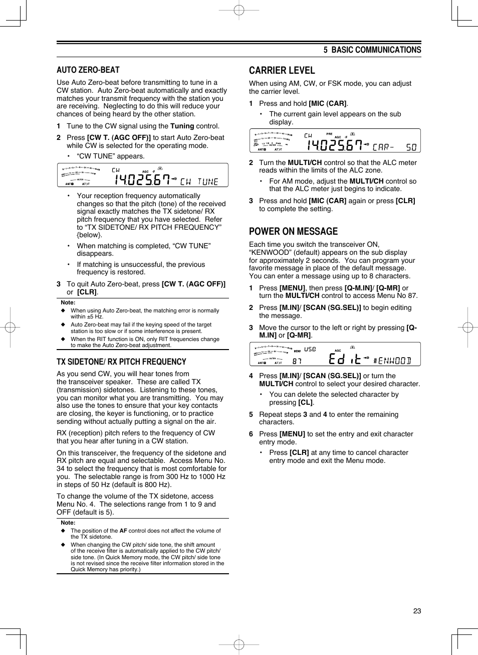 Carrier level, Power on message | Kenwood TS-590S User Manual | Page 31 / 92