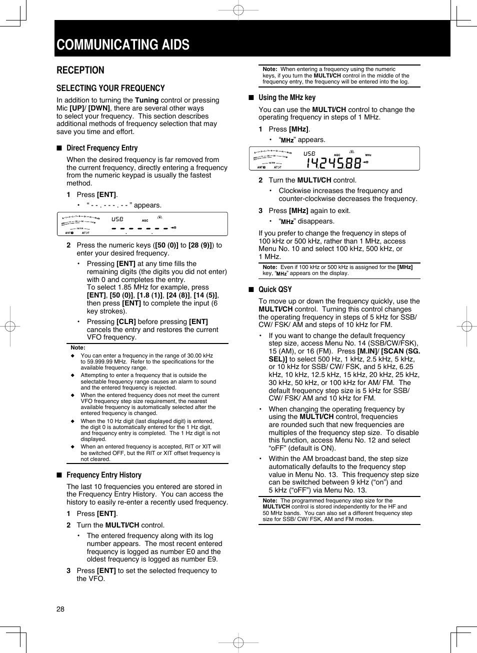 36 communicating aids.indd.pdf, Communicating aids, Reception | Selecting your frequency | Kenwood TS-590S User Manual | Page 36 / 92