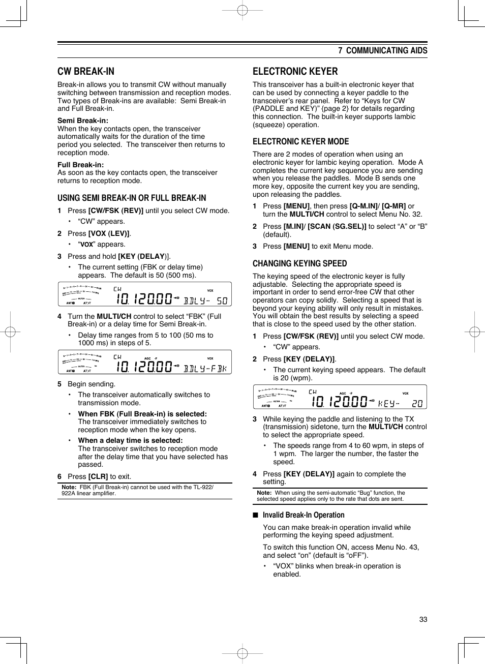 Cw break-in, Electronic keyer | Kenwood TS-590S User Manual | Page 41 / 92