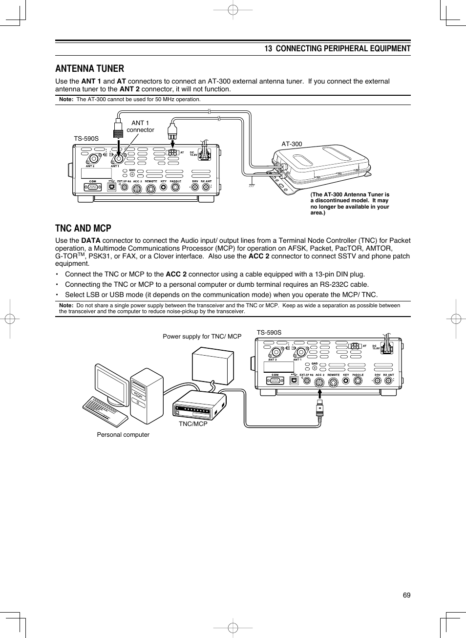 Antenna tuner, Tnc and mcp, 13 connecting peripheral equipment | Kenwood TS-590S User Manual | Page 77 / 92