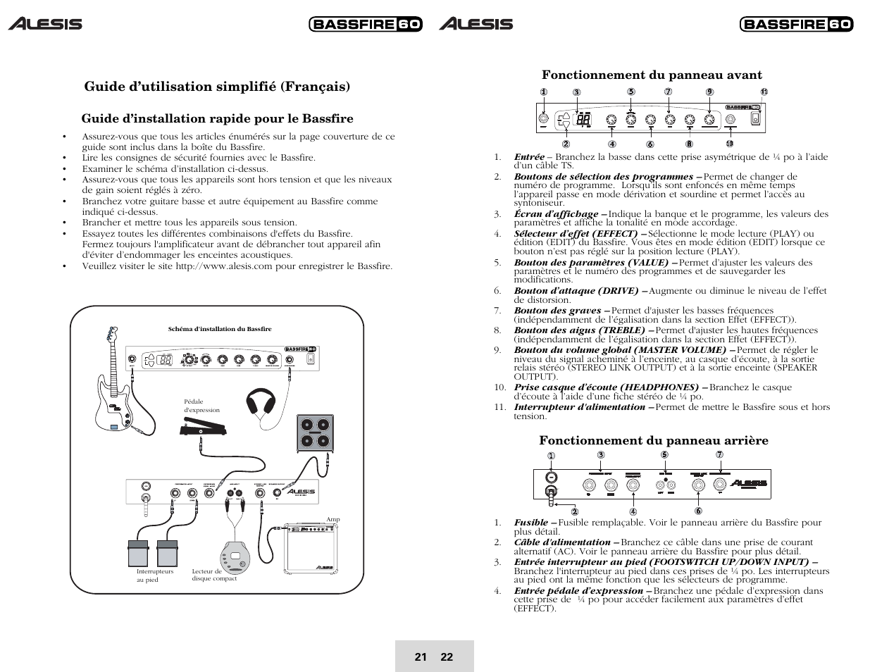 Guide d’utilisation simplifié (français) | ALESIS BASSFIRE 60 User Manual | Page 23 / 51