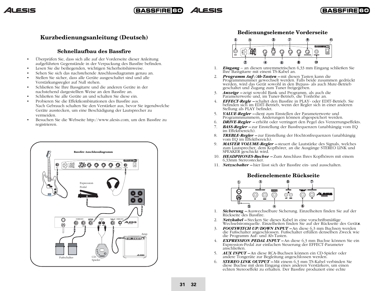 Kurzbedienungsanleitung (deutsch) | ALESIS BASSFIRE 60 User Manual | Page 34 / 51