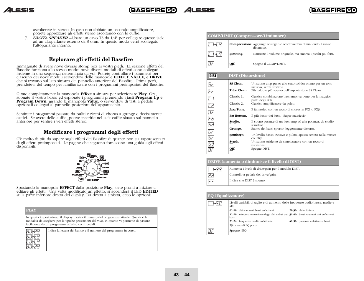 Esplorare gli effetti del bassfire, Modificare i programmi degli effetti | ALESIS BASSFIRE 60 User Manual | Page 46 / 51
