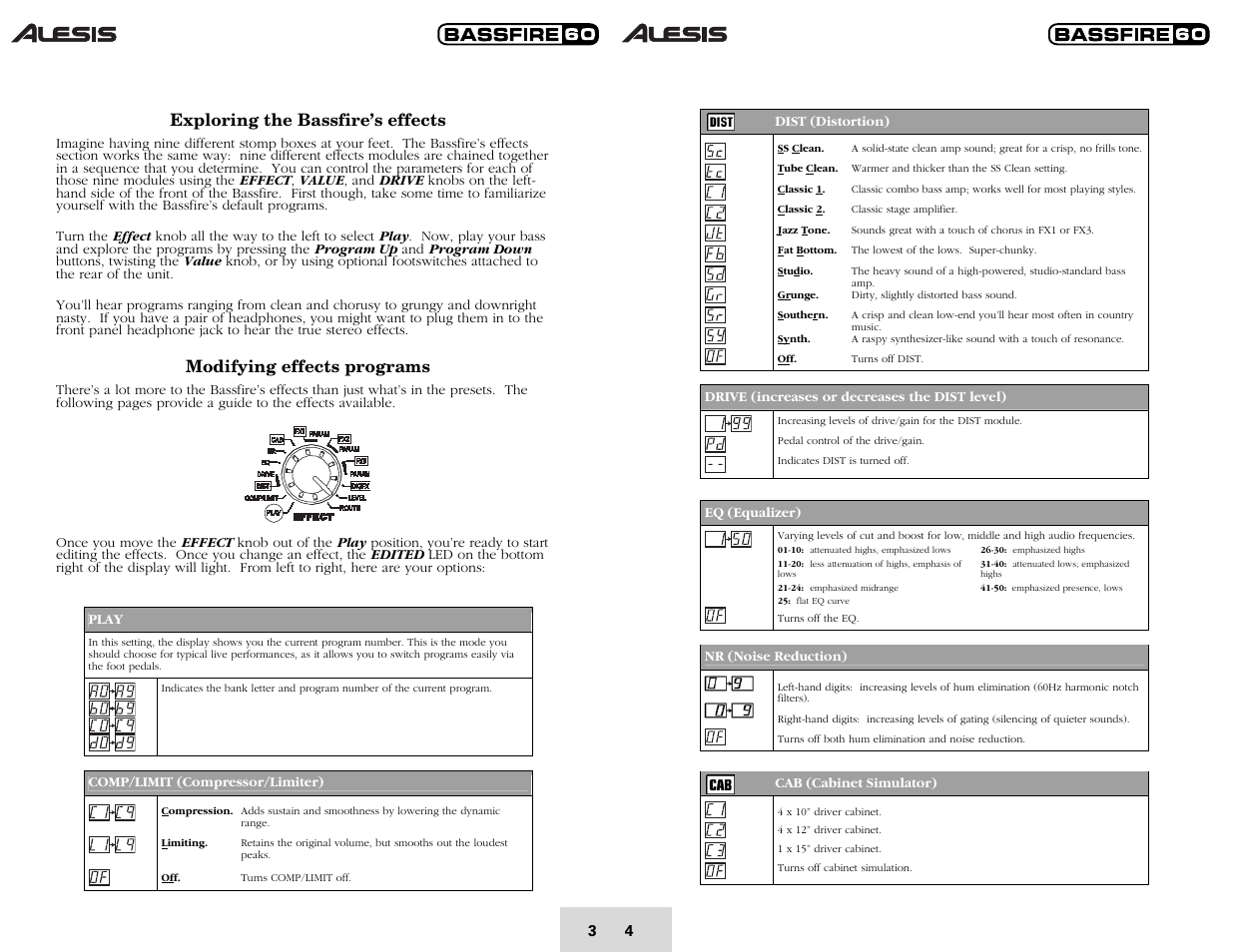 Exploring the bassfire’s effects, Modifying effects programs | ALESIS BASSFIRE 60 User Manual | Page 6 / 51